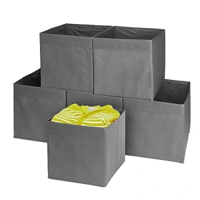Afbeelding van MATANA 6 Opvouwbare Kubus Opbergdozen voor Kleding, Speelgoed, Wasserij Groot 33x33x37cm Sterk &amp; Duurzaam Huis, Garderobe, Kinderkamer, Kantoororganisatie (Grijs)