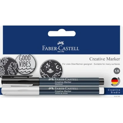 Afbeelding van Faber Castell creatief marker wit zwart op blister FC 160795