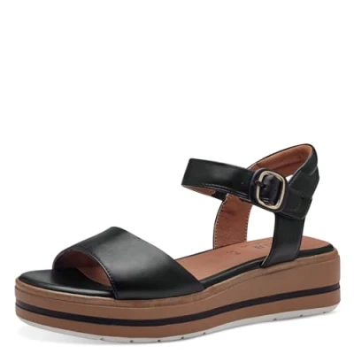 Afbeelding van Jana Softline 8 28268 42 001 Damessandalen, zwart, comfortabel, extra breed, feestelijk, elegant, platte sandalen, 40 EU Breed