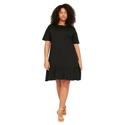 Afbeelding van Trendyol Zwarte Flounce 100% Katoenen Gebreide T Shirtjurk Tbbss22El2621