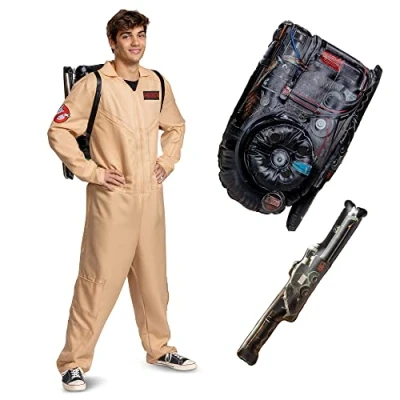Afbeelding van DISGUISE Ghostbusters kostuum outfit voor volwassenen, officiële deluxe ghostbuster jumpsuit, zoals afgebeeld, maat M (38 40)