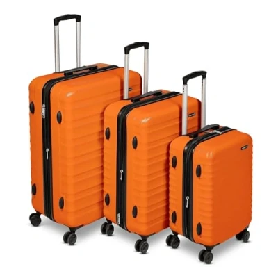 Afbeelding van Amazon Basics Harde bagagekoffer met wieltjes 3 delige set (55 cm, 68 78 cm), verbrand oranje