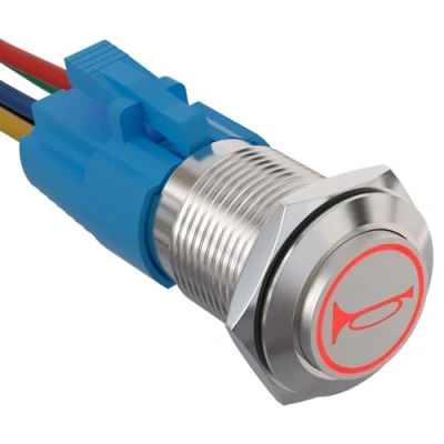 Afbeelding van APIELE 19 mm momentale claxonknop drukschakelaar 12 V, met LED waterdichte momentary claxon drukknop schakelaar voorbedrade stekker, auto RV vrachtwagen boot aan/uit knop (rood)