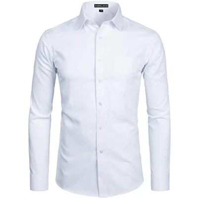 Afbeelding van PARKLEES Herenhemd met lange mouwen, slimfit, vrije tijd, business, bruiloft, hemd borst, wit, M