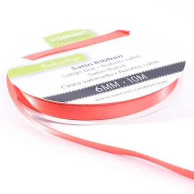 Afbeelding van Vaessen Creative Satijnen lint 6 mm x 10 m pastel rood, linten, decoratief lint, linten om te knutselen, stoffen voor bruiloft, doop en verjaardagscadeaus