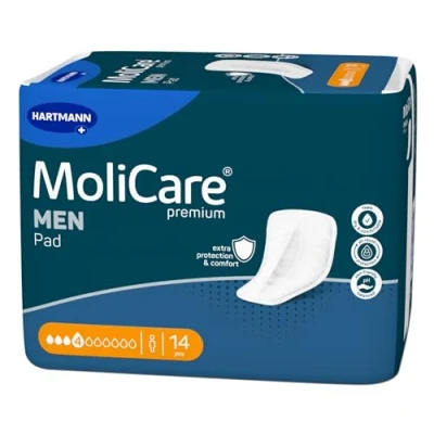 Afbeelding van MoliCare Mannen Pad 4 druppels discrete incontinentiepads, bescherming tegen lichte tot matige lekken, anti lekbeschermers, direct droog gevoel, geavanceerde huidbescherming, 14 stuks
