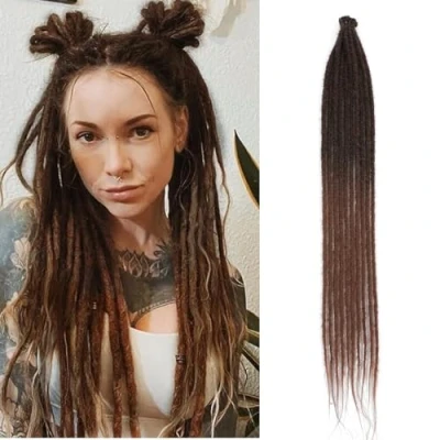 Afbeelding van Dreadlock Extensions 24 Inch Handgemaakte Synthetische Dreadlocks 10 Strengen Haarextensions Loc Reggae Extension Crochet Vlechthaar Synthetisch voor Vrouwen Ombre Bruin (SE Strands 24inch, 1B/30)
