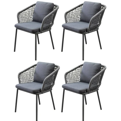 Afbeelding van Eagle dining tuinstoel grijs wicker set van 4