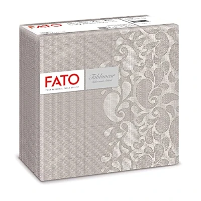 Afbeelding van Fato Droge papieren servetten, Airlaid, stoffen effect, 50 pack grootte 40x40 gevouwen in 4, duifgrijs druppelontwerp