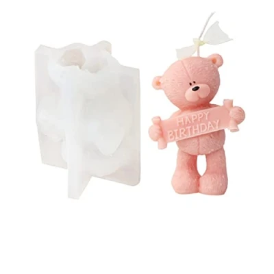 Afbeelding van Xidmold siliconen 3D beer kaarsvorm, vormen voor fondant, taartdecoratie, chocolade, zeep, gips, sojawas, kaarsen, epoxyhars handwerk, geschenken (Happy Birthday)