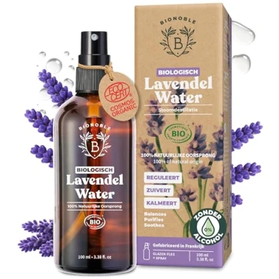 Afbeelding van BIONOBLE Lavendel Hydrolaat Bio Verzacht, Zuivert &amp; Reguleert Biologische Lavendelspray voor Gezicht, Lichaam Haar 100% Natuur, Gemaakt in Frankrijk 100ml Glazen Fles