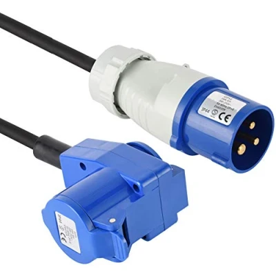 Afbeelding van Electraline 46149, Verlenging Industriel 10 m kabel RN F rubberen slang IP44 buitenkant/1 industriële koelapparaat contactdoos + 1 geaarde stopcontact 3 polige stekker geschikt voor caravans