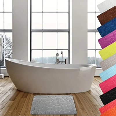 Afbeelding van Badkamerkleedje/badmat tapijt kiezel motief vloermat grijs 50 x 80 cm laagpolig Badmatjes