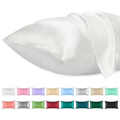 Afbeelding van Lirex 2 Pack Satijnen Kussenslopen, Standaard Formaat Zacht Effen Kleur Microfiber Kussensloop, Envelop Sluiting Kreukvrij Vervagingsbestendig Ademend, Wit