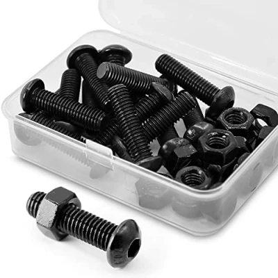 Afbeelding van (15 sets) M8 x 30 mm koepelschroef met binnenzeskant en moeren, volledige schroefdraad van koolstofstaal 10,9 (zwart)