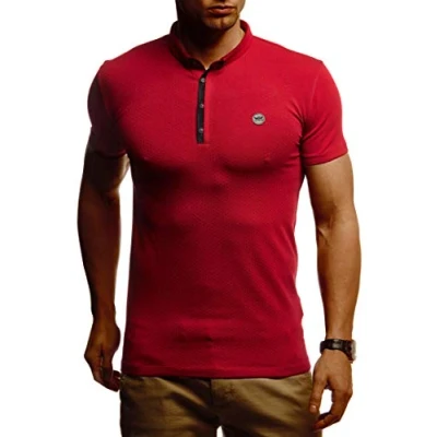 Afbeelding van Leif Nelson Zomer poloshirt korte mouwen heren T shirt kraag casual mannen poloshirts lang katoen voor shirt, wijnrood, S