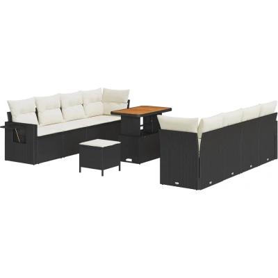 Afbeelding van vidaXL 11 delige Tuin Sofa Set met Kussens Zwart Poly Rattan Acacia