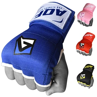 Afbeelding van AQF Bokshandschoenen Hand Wraps Vuist Gevoerde Bandages MMA Gel Strap Mitts Kick Zwart, Blauw &amp; Rood (Blauw, S)