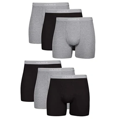 Afbeelding van Hanes Men&#039;s Tagless Boxer with ComfortFlex Waistband Brief, Black/Gray 6, X Large