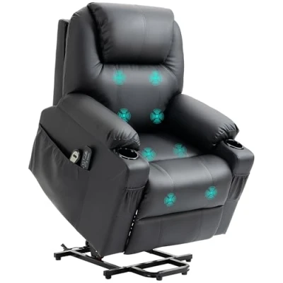 Afbeelding van HOMCOM elektrische stastoel, massagestoel met stahulp, fauteuil ligfunctie, tv stoel afstandsbediening, zijzakken, PU, zwart