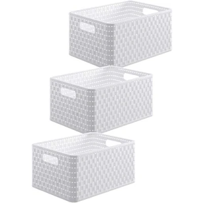 Afbeelding van Rotho Country Set van 3 opbergboxen 6l in rotan look, Kunststof (PP) BPA vrij, wit, x A5/6l (28.0 18.5 12.6 cm)