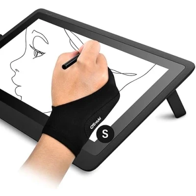 Afbeelding van OTraki Artist Glove Anti Fouling Digitale Tekening Handschoen 2 Pack Twee Vinger Verdikking Palm Afwijzing voor Grafische Tablet Art Creation Rechts Linkerhand, S (7 x 18,5 cm)