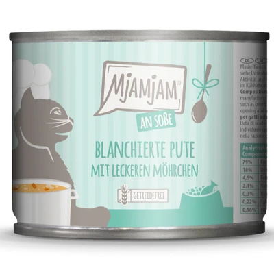 Afbeelding van 6x185g MjAMjAM op jus geblancheerde kalkoen met lekkere wortels nat kattenvoer