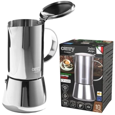 Afbeelding van CAMRY Klassieke espressomachine van roestvrij staal 500 ml Mokkakan voor inductie geschikt alle soorten kookplaten Bereidt 10 kopjes espresso Thermisch geïsoleerde handgreep