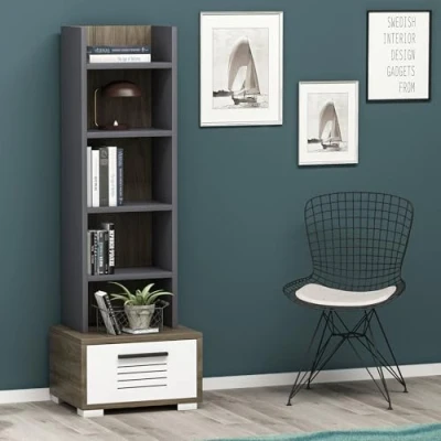 Afbeelding van Boekenkast Doller L45cm Donker hout, Wit en Antraciet Menzzo