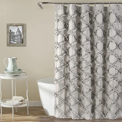 Afbeelding van Lush Decor 16T001437, grijs ruches diamant douchegordijn Getextureerd vintage chique boerderijstijl ontwerp, x 72, 72 &quot;x 72&quot;