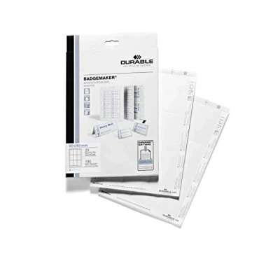 Afbeelding van Durable 145702 Badgemaker inserts voor congresspelden, 90 x 60 mm, 180 inserts, wit