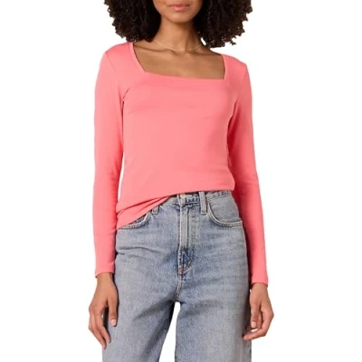 Afbeelding van Amazon Essentials Dames Slim Fit T shirt met lange mouwen en vierkante hals, felroze, XS