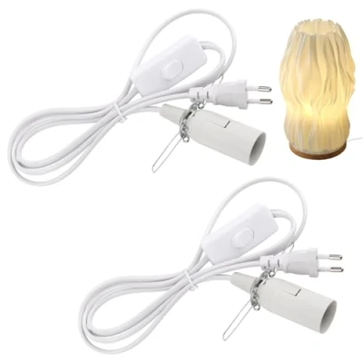 Afbeelding van NVIYAM 2 x E14 lamphouder met 1,8 m kabel en eurostekker, stekker schakelaar voor zoutlamp, lampfitting E14, lampophanging, doe het zelf lampen, plafondlamp, wit