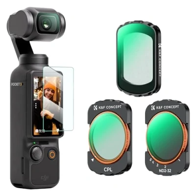 Afbeelding van K&amp;F Concept Kit Magneetfilters Black Mist 1/4+Polarizer CPL+Variable ND2 32 voor DJI Osmo Pocket 3, Magneetfilter Diffusion 1/4+CPL+ND2 Compatibel met 3 (Aluminium)