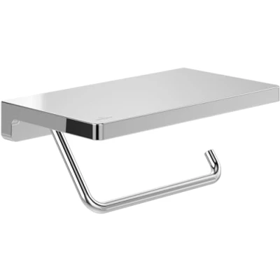Afbeelding van Villeroy &amp; Boch Elements Striking Toiletpapierhouder met plank, wc rolhouder voor wandmontage, van messing, hoekig, chroom