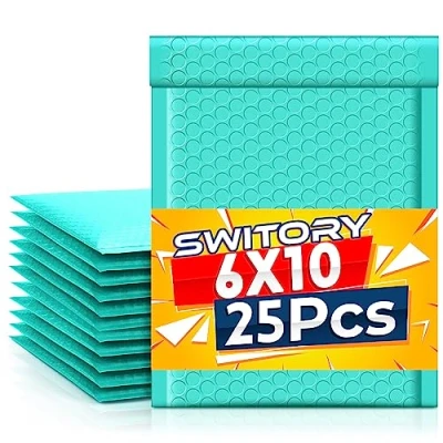 Afbeelding van Switory 25 Stuks Poly Bubble Mailers A5 Gewatteerde Enveloppen Bulk Gevoerde Wrap Polymailer Zakken voor Verzending Verpakking Mailing Zelf Seal Teal 15,2cmx22,9cm