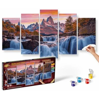 Afbeelding van Schipper 609450913 Schilderen op nummer, mystiek Patagonië, schilderij voor volwassenen, inclusief penseel en acrylverf, 5 afbeeldingen, masterclass polyptychon, professionele editie, 132 x 72 cm