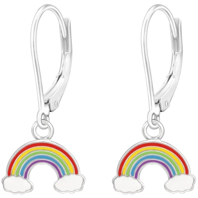 Afbeelding van JoyS Zilveren regenboog bedel oorbellen leverback sluiting kinderoorbellen