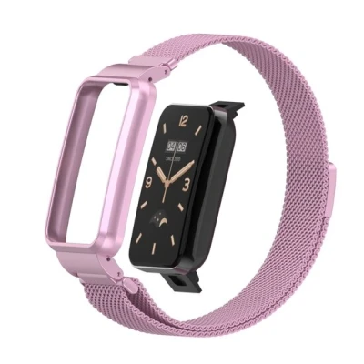 Afbeelding van Milanese loop bandje met case Lila Xiaomi Smart Band 7 Pro