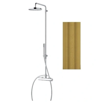 Afbeelding van Waterevolution Flow douchecombinatie met thermostaat en regendouche messing natuur T141TLE
