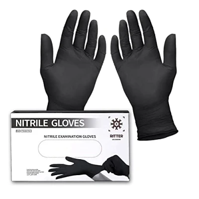 Afbeelding van Ritter Premium nitril handschoenen, wegwerphandschoenen, latexvrij, poedervrij, zwart, 100 stuks, maat L