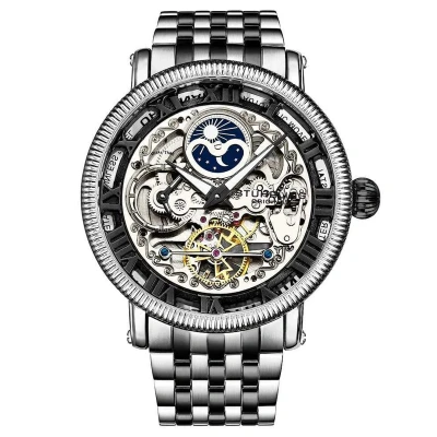 Afbeelding van Stührling Special Reserve 3922 Automatisch 48mm Skeleton Horloge Zwarte Wijzerplaat / Zilveren Kast Roestvrijstalen Armband Deployant Gesp Waterbestendig 10 ATM