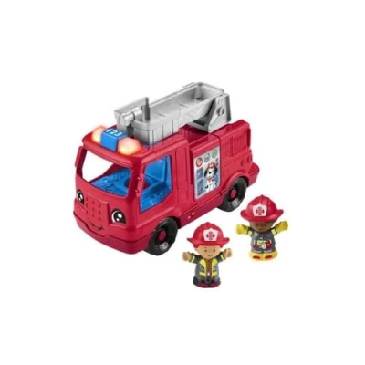 Afbeelding van Fisher Price Little People HYR88 Speelgoedbrandweerauto om te duwen voor peuters, met muziek en 2 figuren kinderen vanaf 1 jaar, meertalige versie