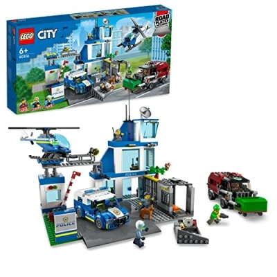 Afbeelding van LEGO City Politiebureau, Vuilniswagen en Helikopter Speelgoed voor Kinderen vanaf 6 Jaar met Honden Figuur, Cadeau Jongens Meisjes 60316