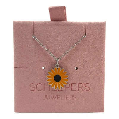 Afbeelding van Ketting voor meisje zonnebloem bloem hanger Verstelbare lengte 40 + 5 cm Premium gepolijst staal
