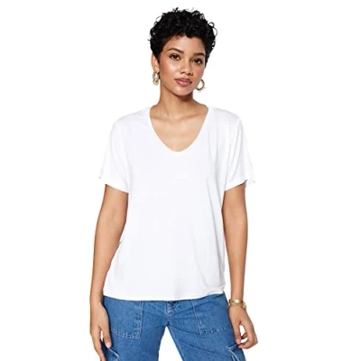 Afbeelding van Trendyol Wit Viscose Basic Gebreid T Shirt Met V Hals Twoss23Ts00046