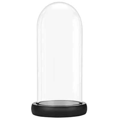 Afbeelding van Belle Vous Glazen Stolp Pot met Zwart Houten Basis 26,5 cm Doorzichtig Decoratieve Tafeltop Display Bak Tray voor Fee Lichten, Kopstukken en Antieke Items