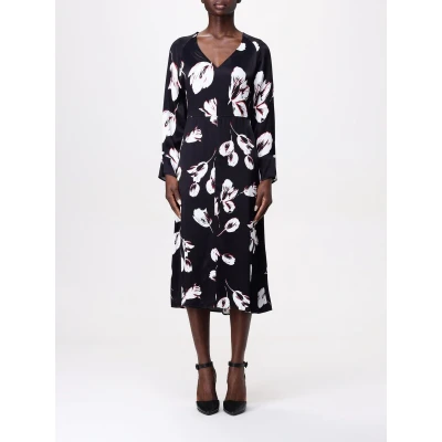 Afbeelding van Floral Print Silk Midi Dress Wo Black Dresses
