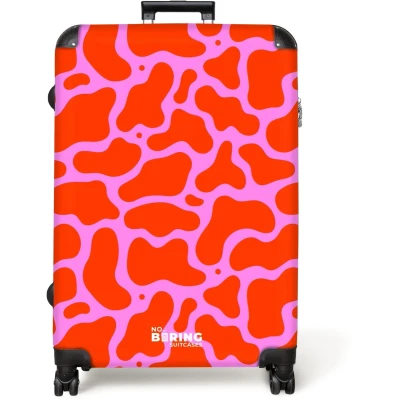 Afbeelding van NoBoringSuitcases.com® Koffer groot Reiskoffer lichtgewicht Organisch vlekkenpatroon in rood en roze Rolkoffer met 4 wielen Grote trolley XL 98 liter bagage