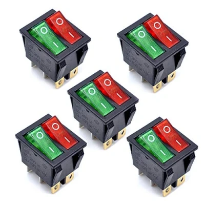 Afbeelding van Oiyagai KCD4, AC 250 V, 16 A, rood en groen licht, 6 klemmen, aan/uit, dubbele SPST, inschakelen, 5 stuks